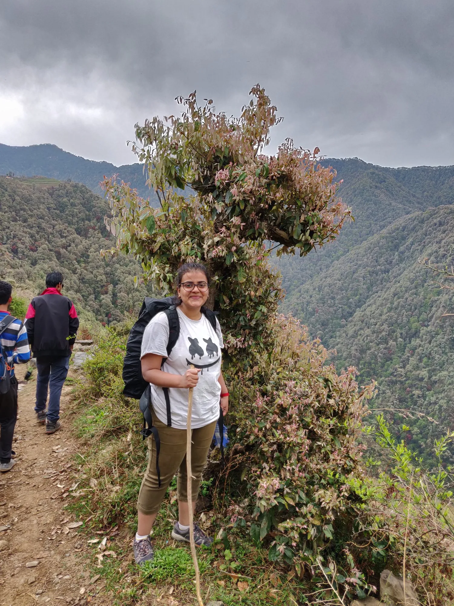 On the trail with the valley below