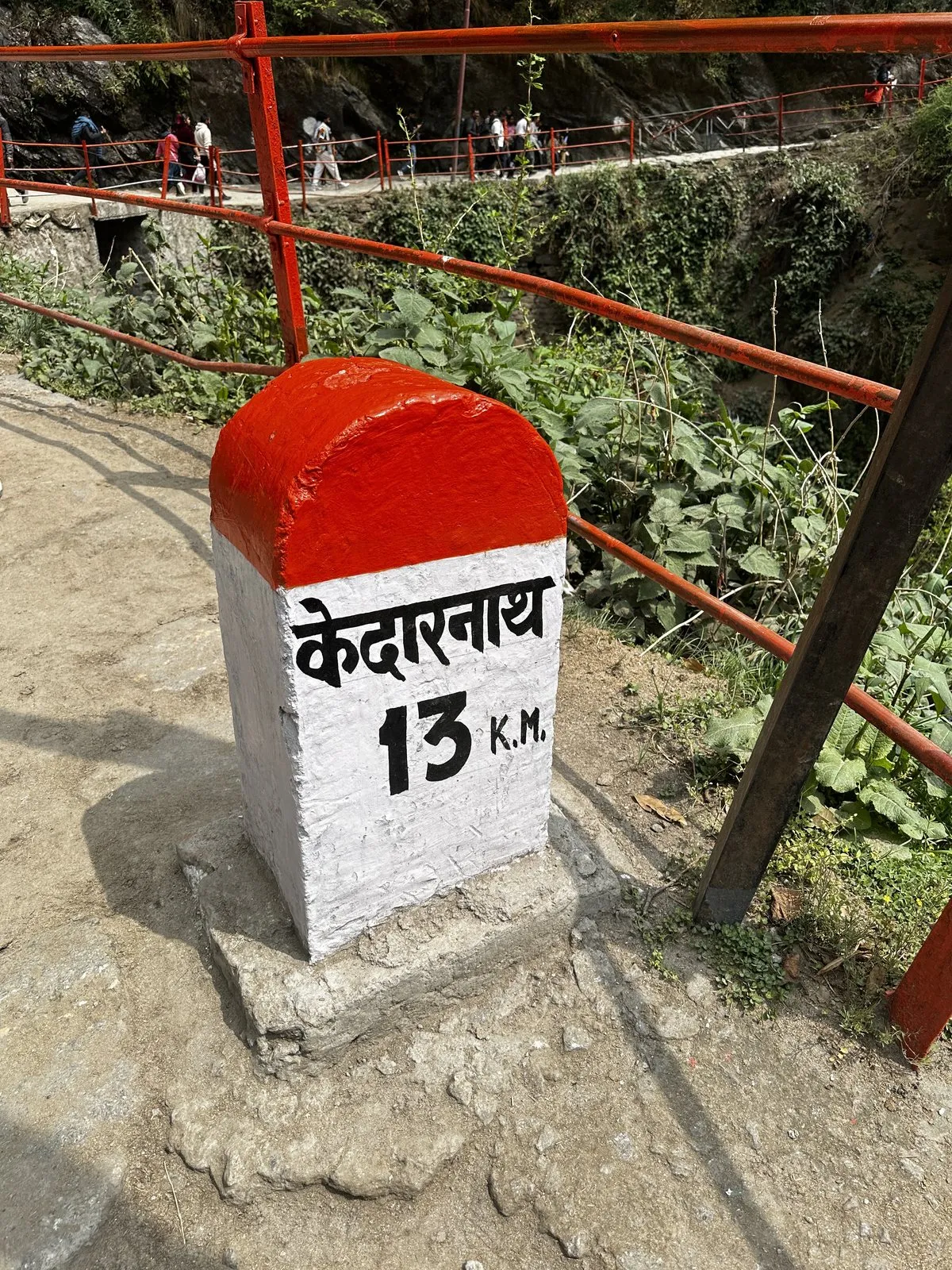 13 km to go — the milestone on the Kedarnath trek